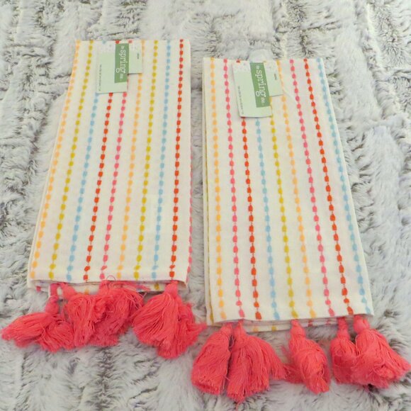 Multicolor Woven Hand Towels Boho Set Of 2 New - Picture 1 of 6